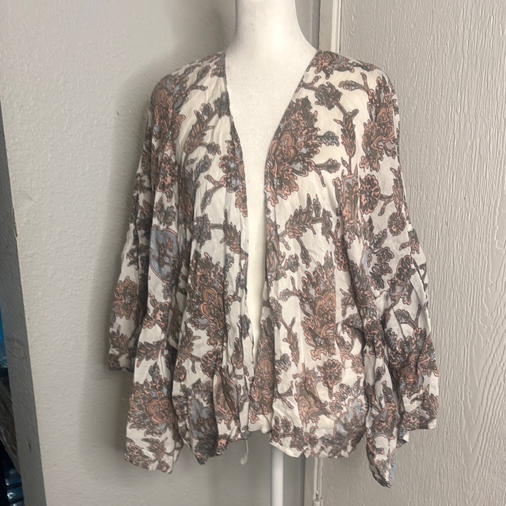 Universal Thread Floral Kimono Cardigan - Brown and Cream